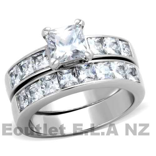 5CT PRINCESS CZ STAINLESS STEEL WEDDING SET-size5/10